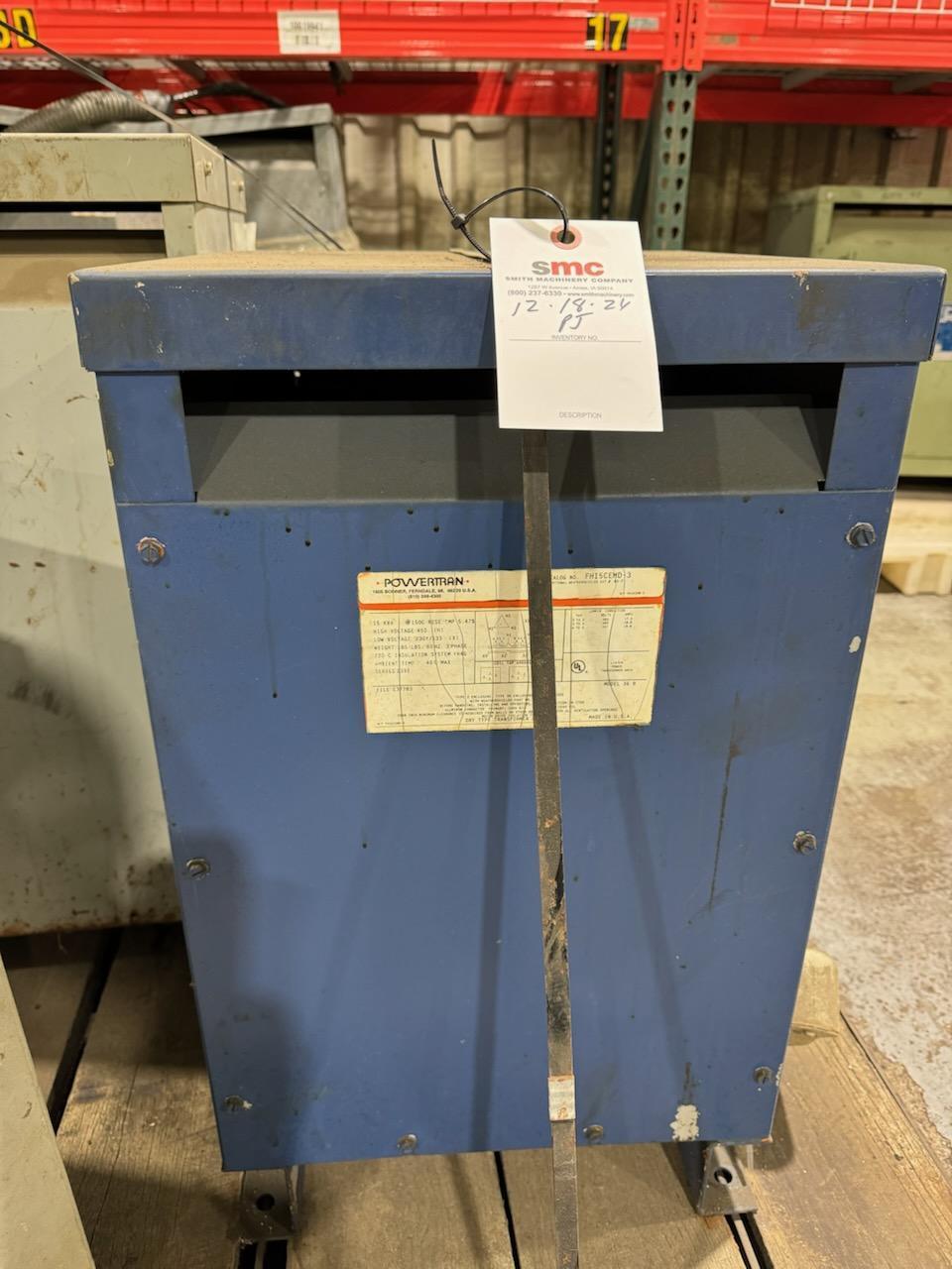 15 KVA 460 Primary, 230Y/133 Secondary, Powertran #36B, S/N FH150, 60 Hz, 3 phase - Image 1