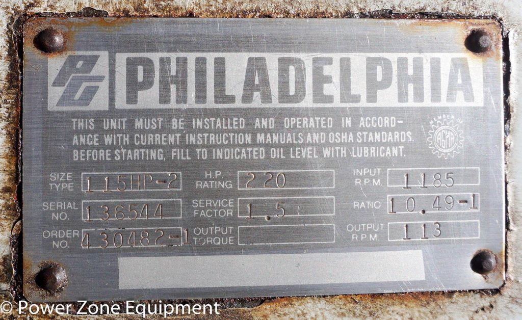220 HP @ 1185 RPM, Philadelphia #115HP-2, Parallel Shaft Gearbox, 113 RPM output, 10.49:1 Ratio, 2.5 service - Image 9