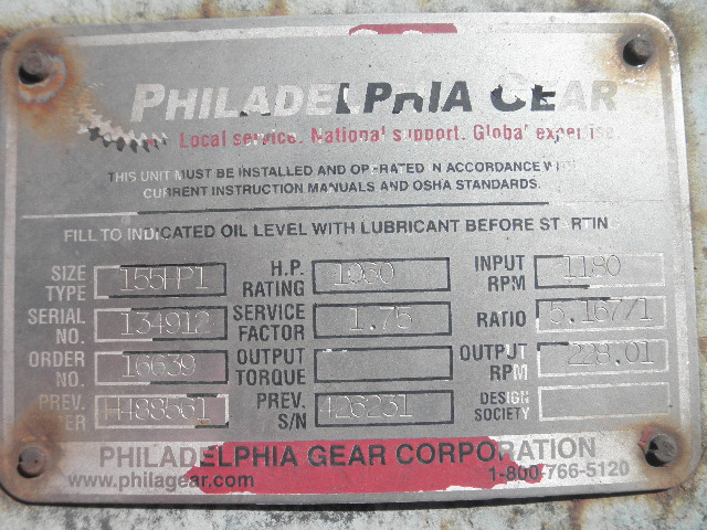 1060 HP @ 1180 RPM, Philadelphia #155HP-1, Parallel Shaft Gear Reducer Gearbox, 228 RPM output, 5.16 :1 - Image 7