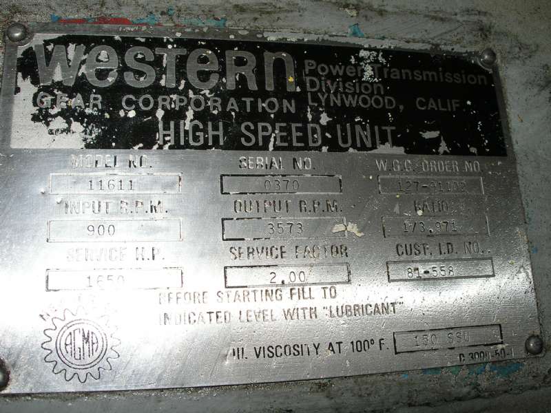3300 HP @ 900 RPM, Western #11611, Parallel Shaft Gearbox, 3573 RPM output, 3.97 :1 Ratio, 2.0 service factor - Image 3