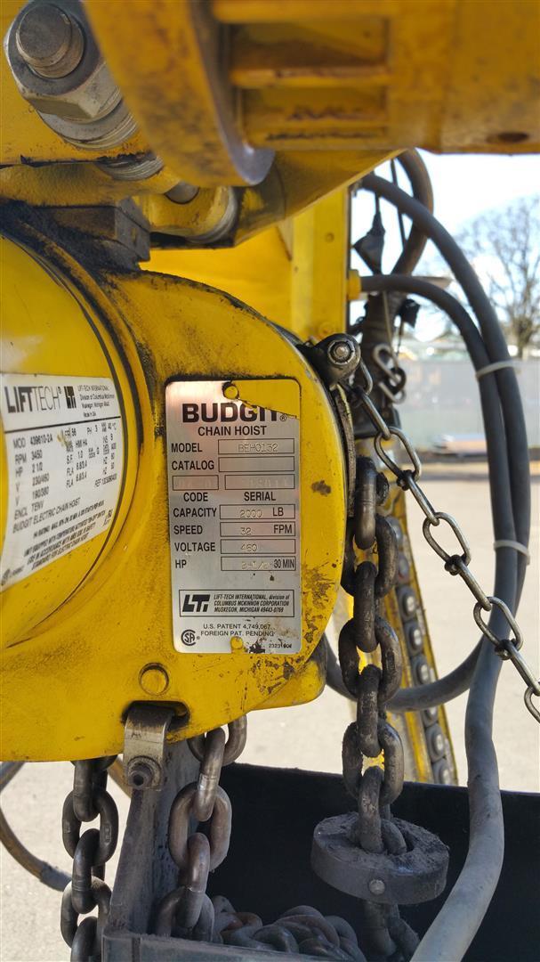 1 Ton, Budgit #BEH0132, hoist w/ motorized trolley, 10' lift, 6' pendant drop, 2000 - Image 7