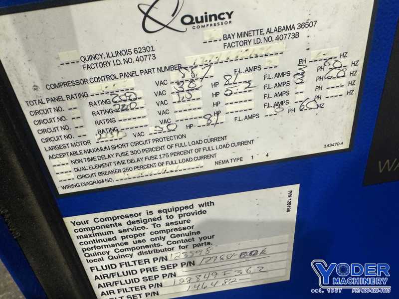 90/132 cfm, 100/175 psi, Quincy #QSB30, rotary screw air compressor, 30 HP, oil cooler, 2009 - Image 5