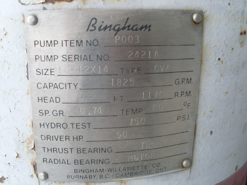 1825 GPM @ 70' TDH, Sulzer Bingham #10x12x14-CVA, Vertical In-Line Centrifugal Pump, 1-Stage, 12" suction - Image 7