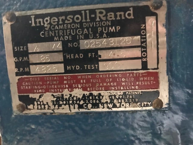 185 GPM @ 1415' TDH, Ingersoll-Rand #1-1/2-NTM4, Centrifugal Pump, Horz., 2-Stage, 4" suction, 3" discharge - Image 8