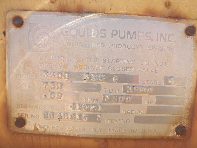 730 GPM @ 1500' TDH, Goulds #3300-3x6x9, Centrifugal Pump, Horz., 6-Stage, 8.88" imp., 6" suction, 3" - Image 10