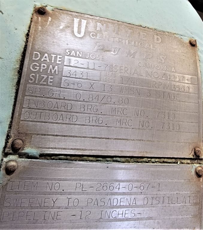 3431 GPM @ 1746' TDH, United #S-6x13-WMSN, Centrifugal Pump, Horz., 3-Stage, 12" imp., 8" suction, 6" - Image 9