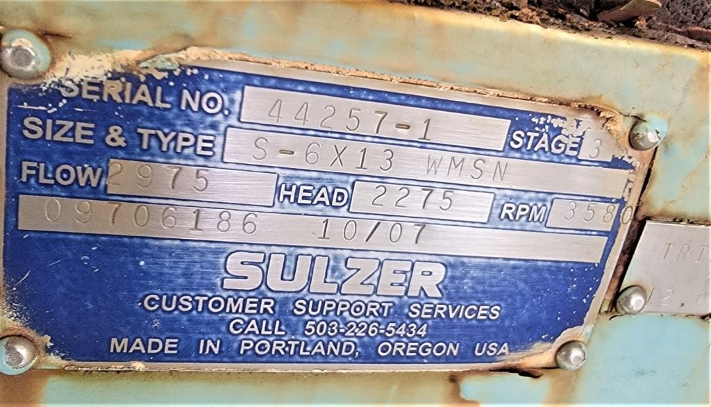 3431 GPM @ 1746' TDH, United #S-6x13-WMSN, Centrifugal Pump, Horz., 3-Stage, 12" imp., 8" suction, 6" - Image 10