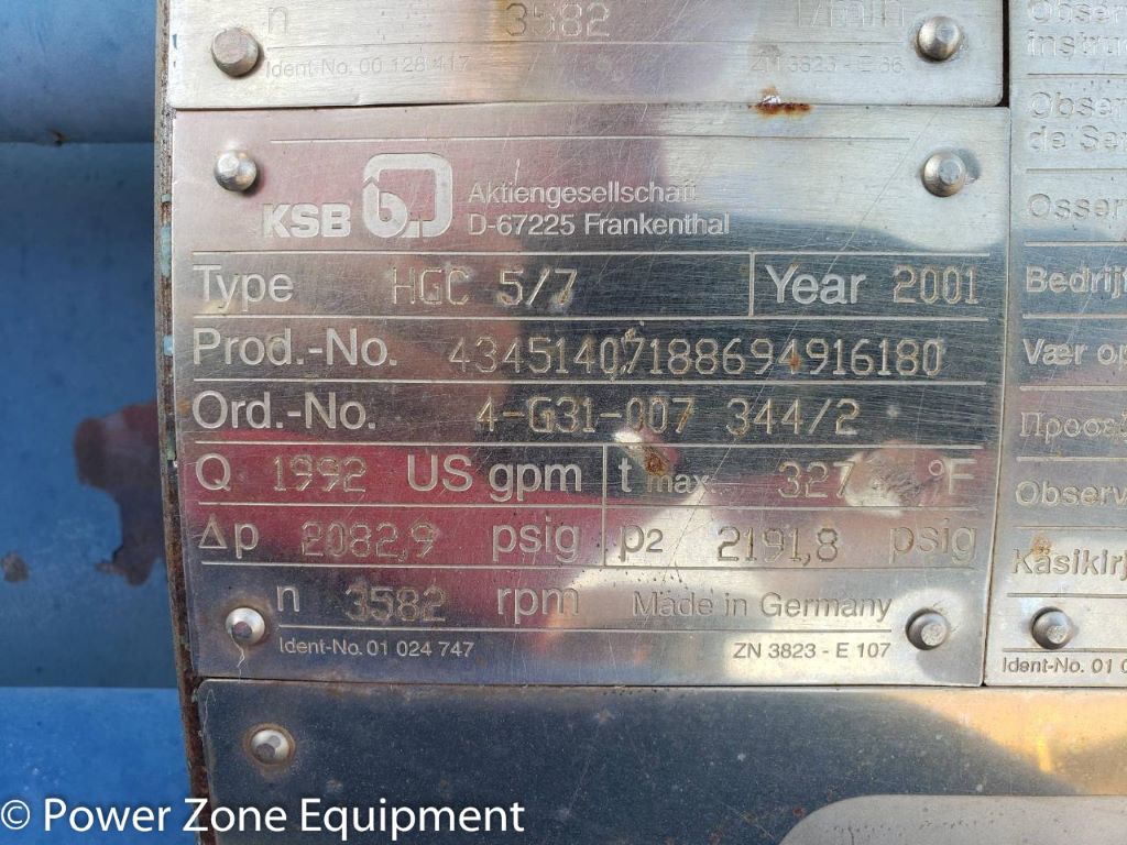 1992 GPM @ 4810 ' TDH, KSB #HGC-5/7, Centrifugal Pump, Horz., 7-Stage, 8" suction, 6" discharge, 3582 RPM - Image 5