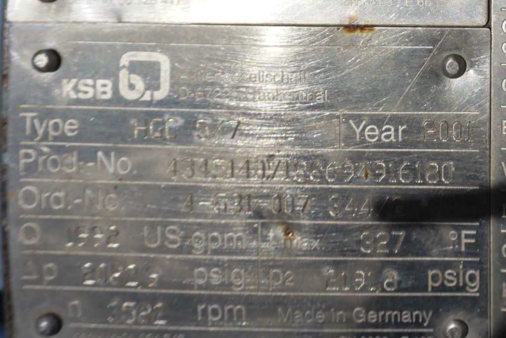 1992 GPM @ 4810 ' TDH, KSB #HGC-5/7, Centrifugal Pump, Horz., 7-Stage, 8" suction, 6" discharge, 3582 RPM - Image 9