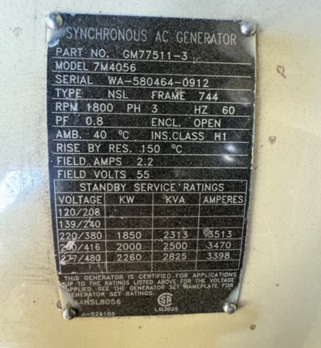 2000 KW Kohler #2000REOZMD, Standby Diesel Generator, Tier 2, sound attenuated enclosure, 277/480 Volts, 361 - Image 6