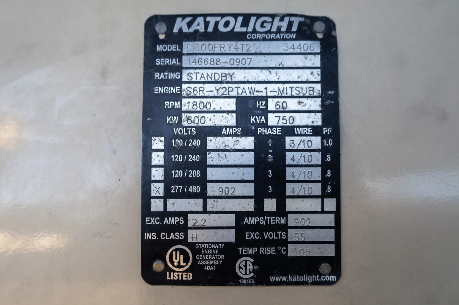 600 KW Kato light #D600FRY4T2, generator, enclosed, 277/480 Volts, 205 hours, 2007 - Image 6