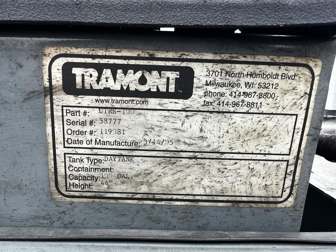 100 gallon Tramont #UTRS-100, Diesel Fuel Tank w/Electric Fuel Pump, Double Wall, Day Tank, 36" L x 36" width - Image 8