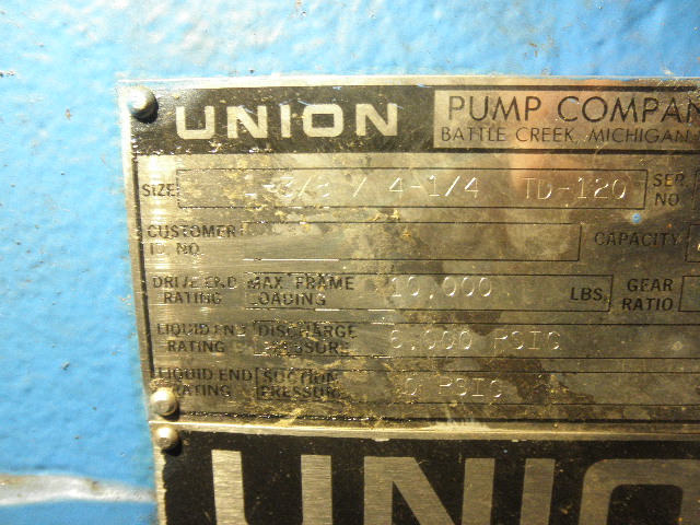 28 GPM @ 6397 psi, Union #TD-120H, Triplex Pump, 4.25" stroke, 1.38" plungers, 2" suction, 1" discharge, 120 - Image 9