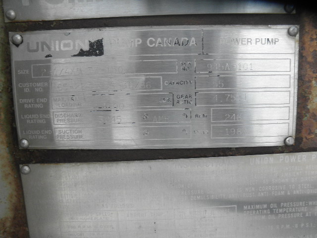95 GPM @ 3018 psi, Union #TX-200, Triplex Pump, 5" stroke, 2.25" plungers, 3" suction, 2" discharge, 200 HP - Image 3
