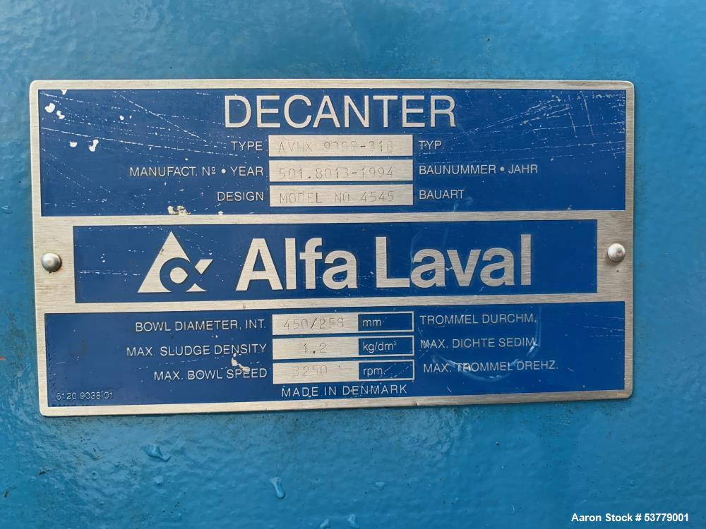 Alfa-Laval #AVNX 930B-31G, Solid Bowl Decanter Centrifuge, Stainless Steel, 3250 rpm, single lead conveyor - Image 4