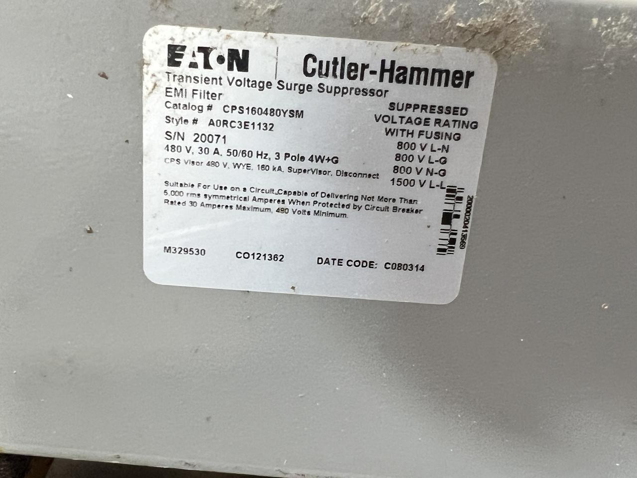 Cutler-Hammer #A0RC3E1132, surge supressor for AC voltage spike protection in sensitive equipment, 2014 - Image 9