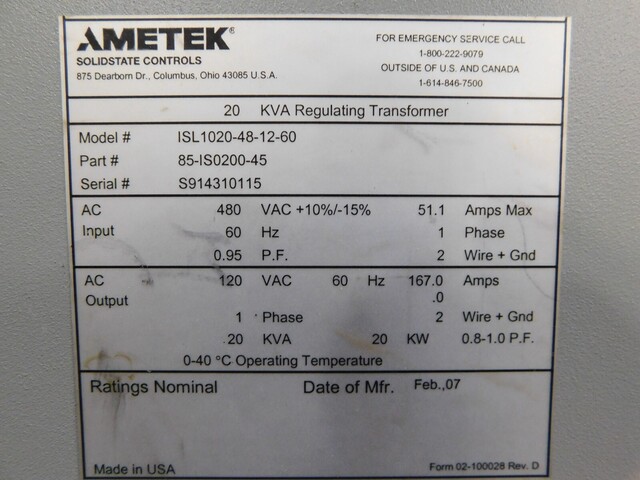 20 KVA Ametek ISL1020-48-12-60, regulating transformer - Image 10