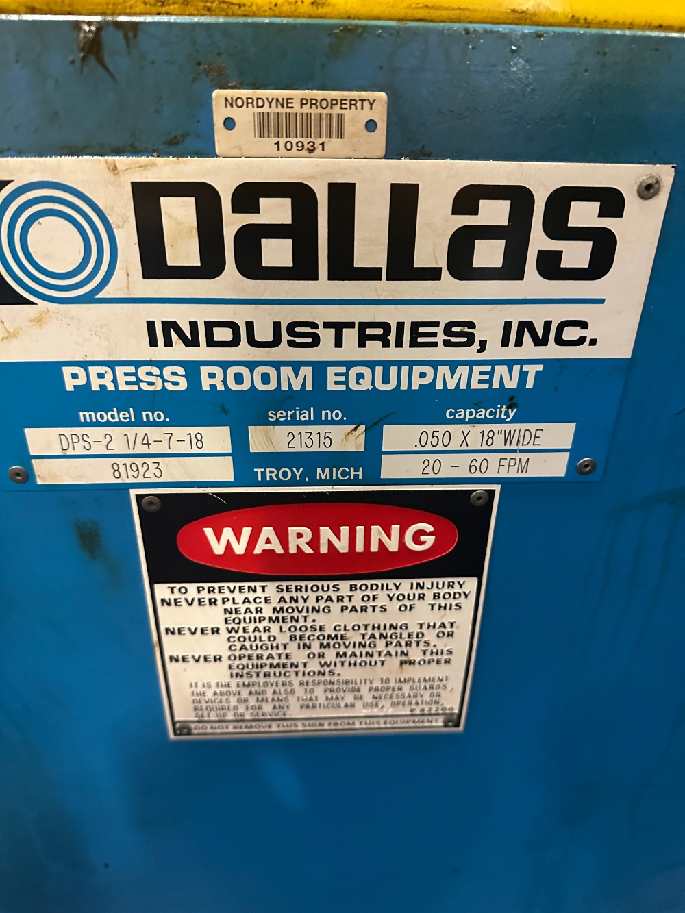 18" x .05" Dallas #DPS-2-1/47-18, 7-roll powered straightener - Image 4