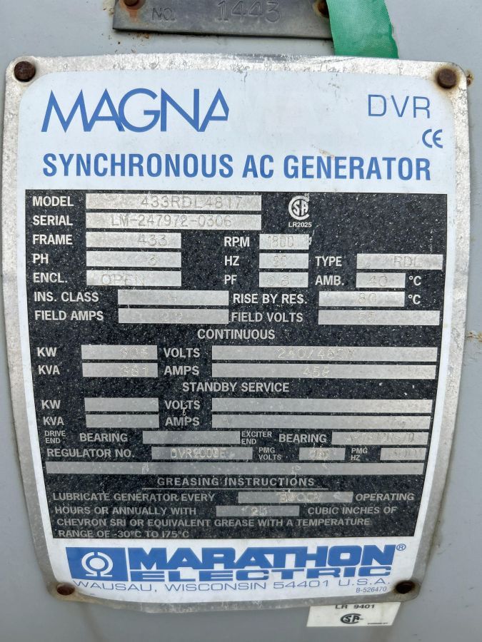 305 KW, 1800 RPM, Marathon #433RDL4817, Generator End, 3 phase, 381 kVA, 240/480 V - Image 2
