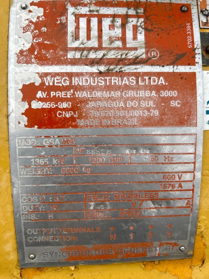 1365 KW, 1200 RPM, Weg #GSA560, Generator End, 600 V - Image 2