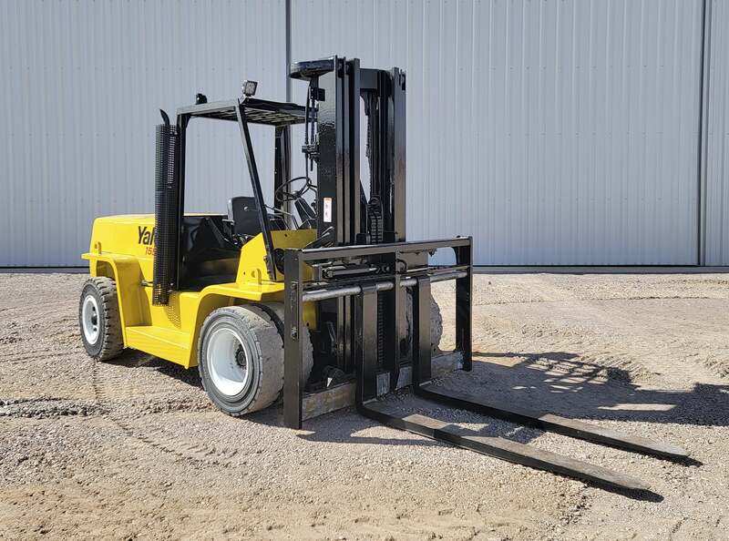15500 lb. Yale #155, forklift, 180" lift height, Perkins diesel engine, solid tires, 3 stages mats, 2001 - Image 1
