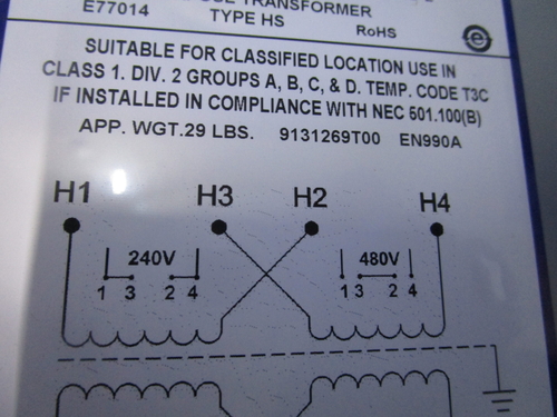 1 KVA 240/480 Primary, 120/240 Secondary, Emerson Hevi-Duty general purpose transformer HS1F1BS, NIB - Image 3
