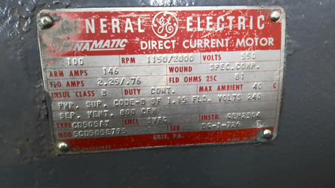 100 HP 1150 RPM General Electric, Frame CD50SAY, SVFG, 550 VA - Image 4