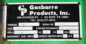 30 Ton, Gasbarre #VGS, high speed press, 1" stroke, 36" x28" bed, 20 HP, 100-1200 SPM - Image 4