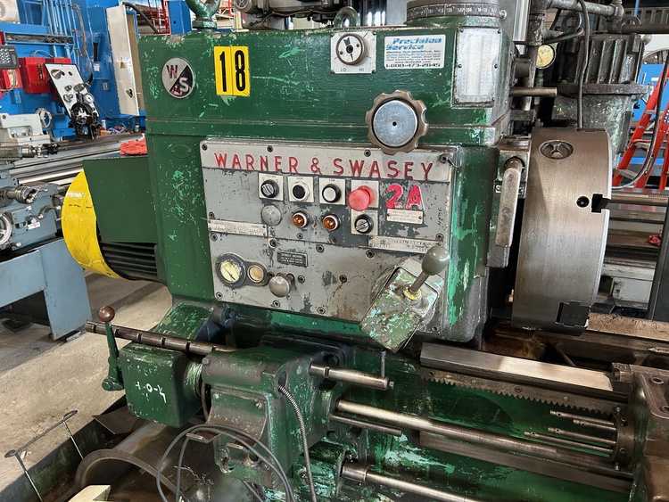 No. 2A Warner & Swasey, M3470, saddle type turret lathe with cross sliding turret, power chuck wrench, 3-jaw - Image 2