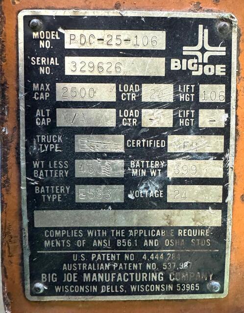 2500 lb. Big Joe #PDC-25-106, electric lift truck, walk behind, 106" lift height - Image 10