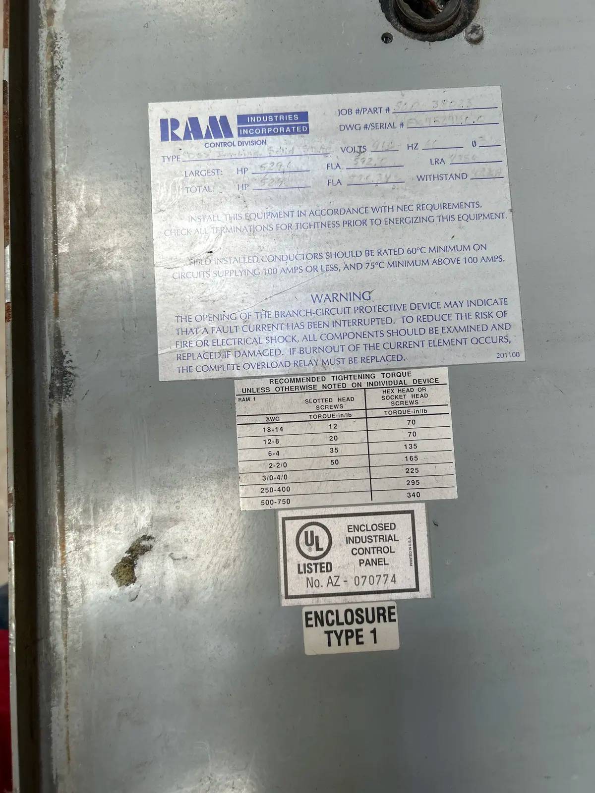 Ram #DBS, screw compressor motor starter, 529 HP, 460 Volts, 3-phase, Acme TA-2-81219 transformer, 2023 - Image 10
