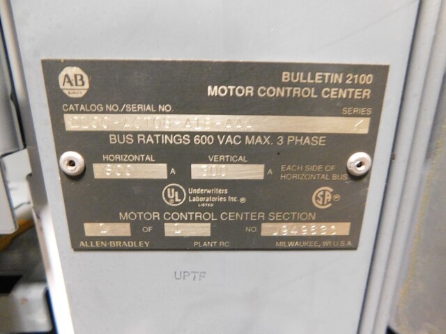 Allen-Bradley, 2100-ACT, motor control center MCC section, 800/300A, 600 Volts - Image 9