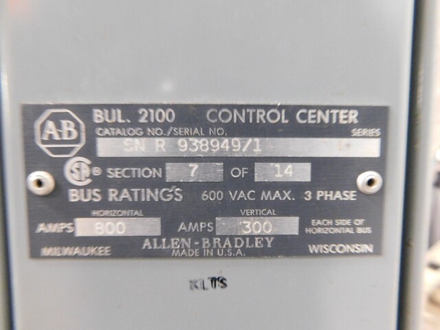Allen-Bradley, 938949/1, motor control center MCC section, 800/300A, 600 Volts - Image 9