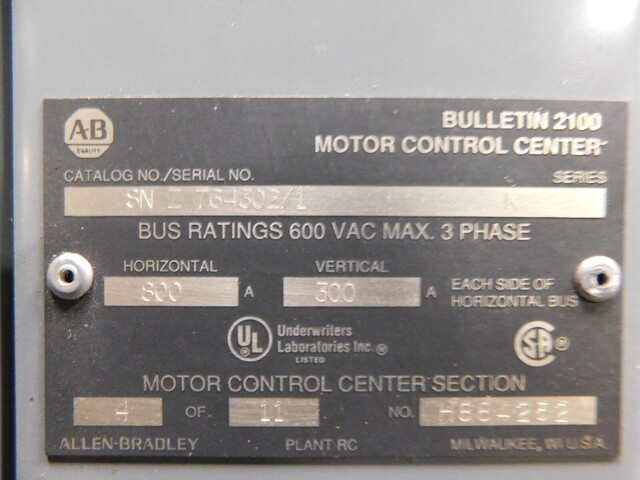 Allen-Bradley, 764302/1, motor control center MCC section, 800/300A, 600 Volts - Image 8