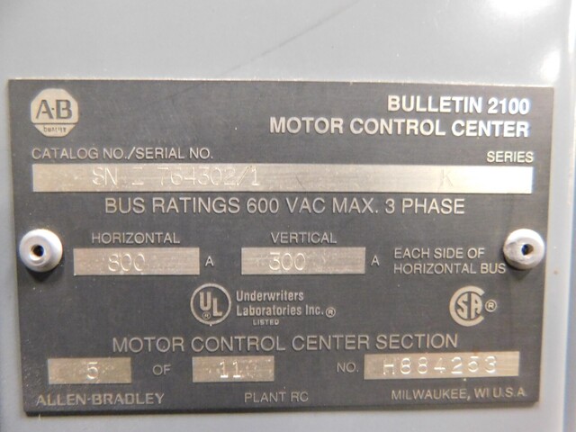 Allen-Bradley, 764302/1, motor control center MCC section, 800/300A, 600 Volts - Image 9