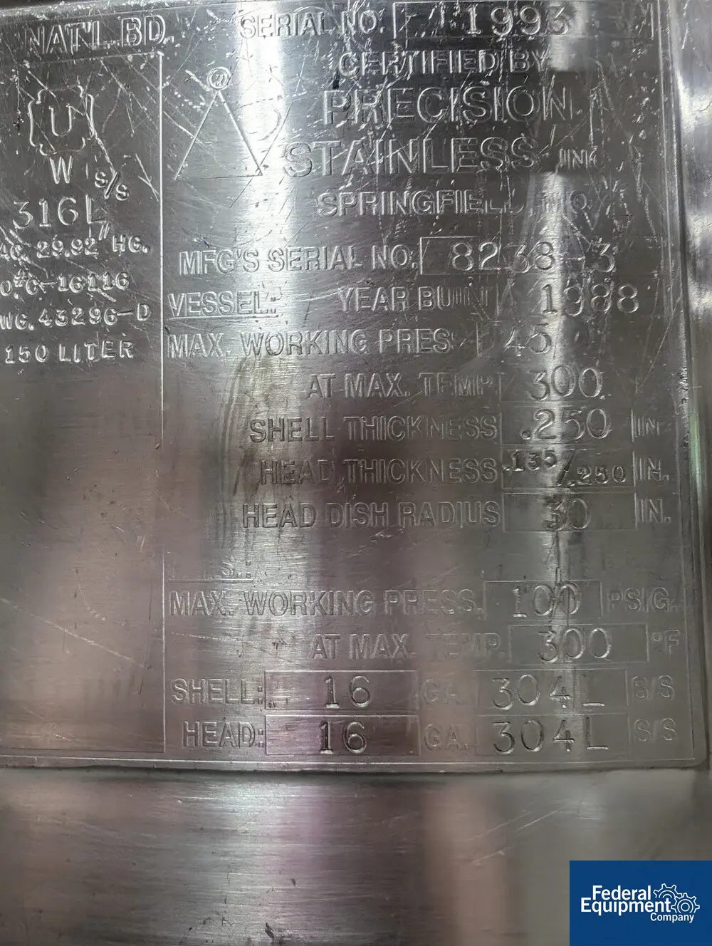 39.63 gallon Precision Stainless, Stainless Steel agitated reactor, 29-1/5" diameter, 23-1/2" straight side - Image 2