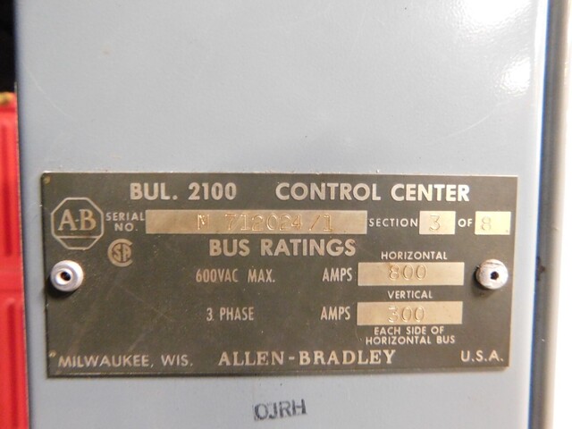Allen-Bradley, 712024/1, motor control center MCC section, 800/300A, 600 Volts - Image 8