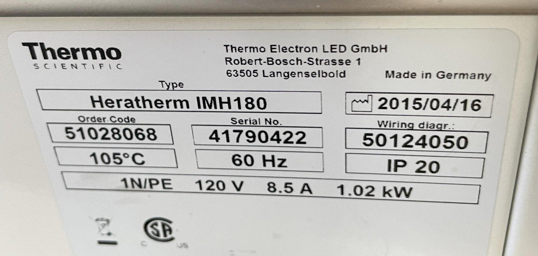 Thermo Scientific #Heratherm-IMH180, benchtop incubator, 6.3 cu.ft. capacity, 105°C, 2015 - Image 6