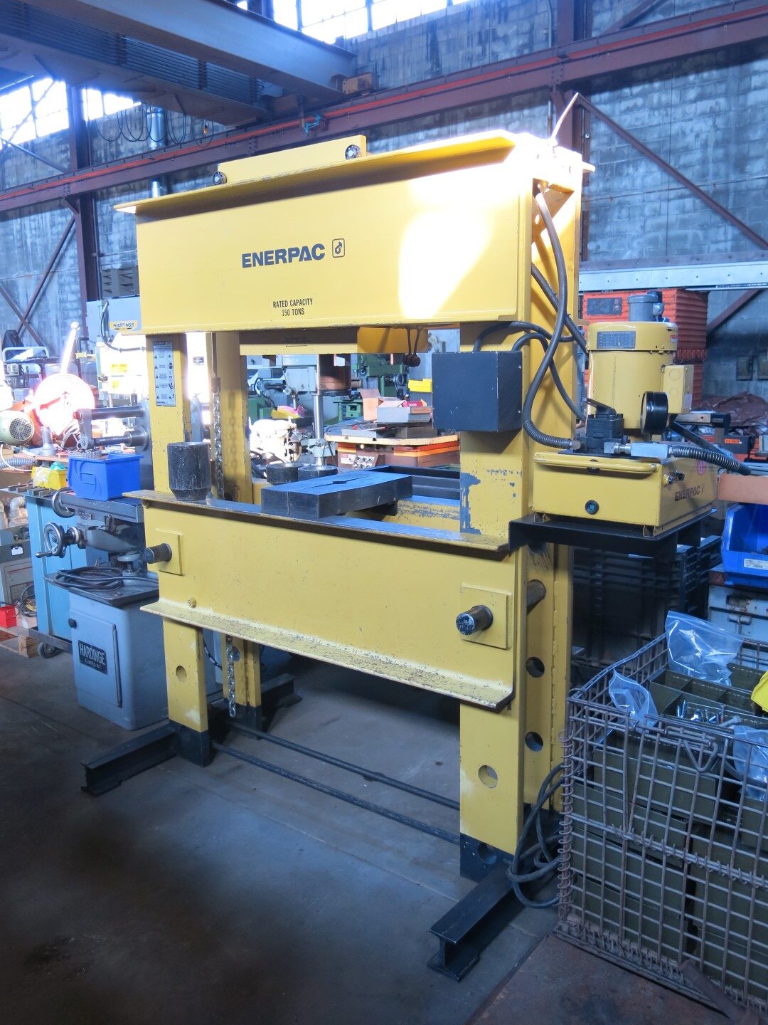 150 Ton, Enerpac, H-Frame Hydraulic Shop Press, 13" stroke, 48.5" daylight, 48" bed width, 10,000 psi - Image 1