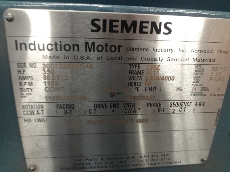 350 HP 1200 RPM Siemens, Frame 5010/5011, TEFC, BB, new, 2300/4000 Volts (2 available) - Image 4