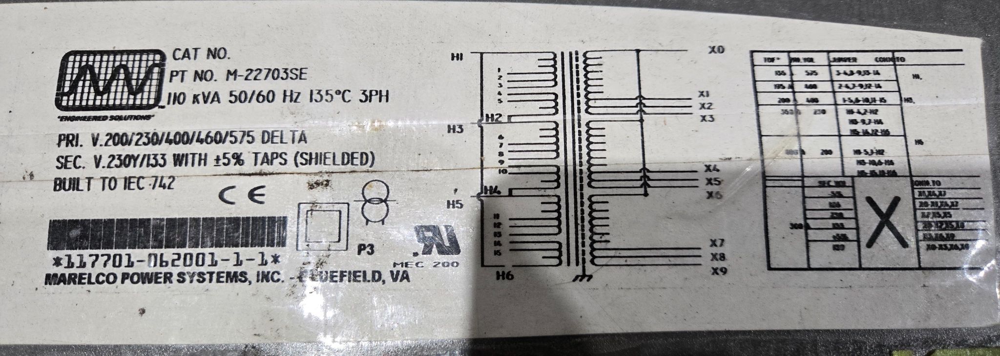 110 KVA 230 Primary, , Marelco Power Systems M-22703SE transformer - Image 6