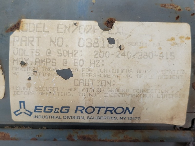295 cfm, Rotron # EN707F72XL, centrifugal regenerative blower, 3450 RPM, 230/460 V., 3 phase, 5 HP - Image 2
