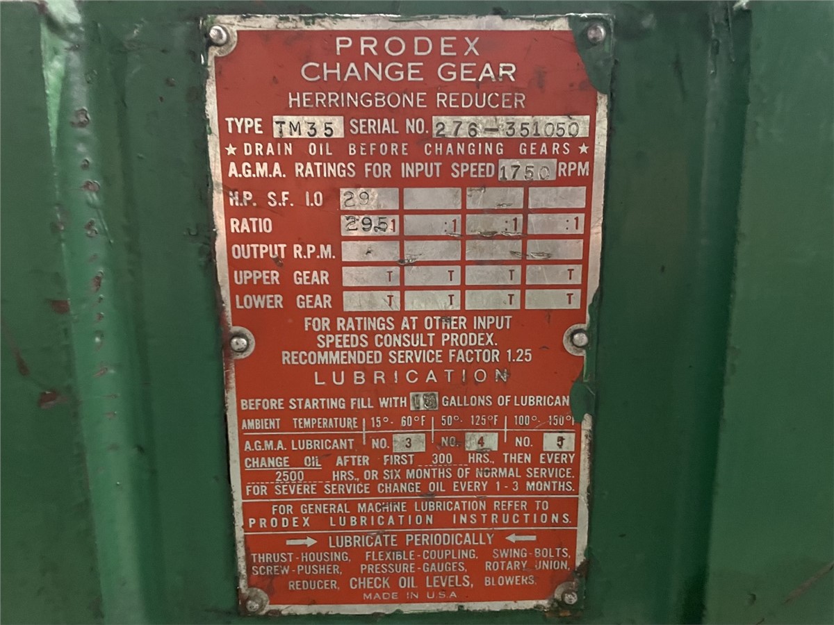 3.5" Prodex #TM3, extruder, 24:1 L/D, 50 HP DC motor, 42" centerline, 5 barrel zones, air-cooled barrel - Image 4