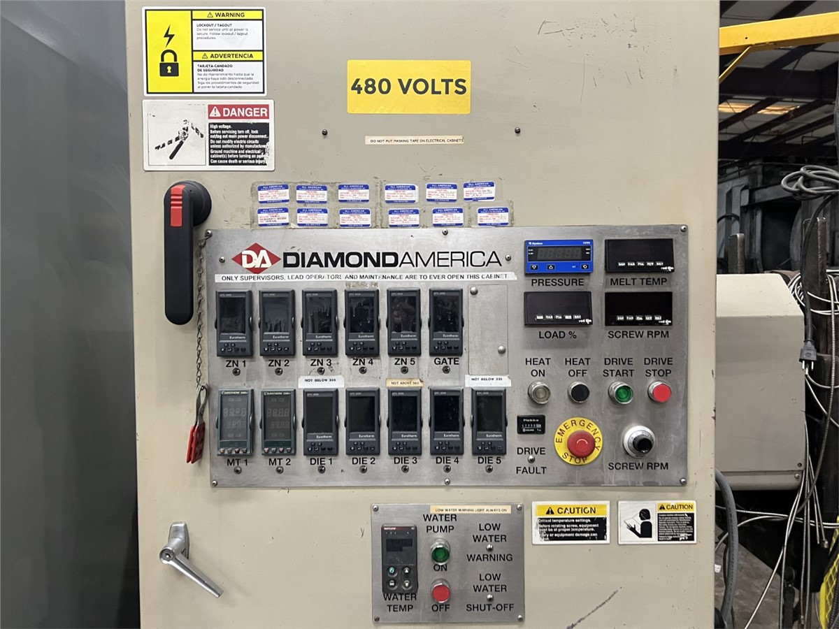 4.5" Diamond Multimax America, extruder, 32:1 L/D, 200 HP, 52" centerline, hopper & barrel clamp, 2004 - Image 3