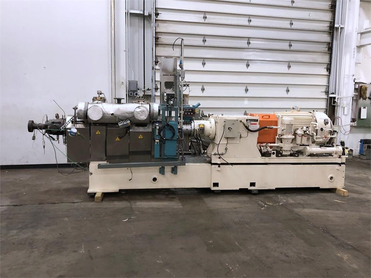 2.36" Berstorff, co-rotating twin screw extruder, 34:1 L/D ratio, 500 RPM screw speed, 200 HP Reliance VXS AC - Image 1