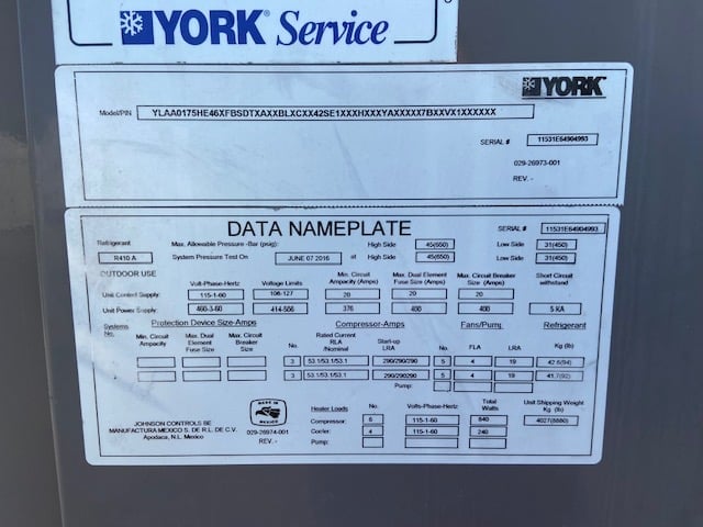 175 Ton, York #YLAA0175, Air Cooled Chiller, R-410A, 460 V. - Image 8