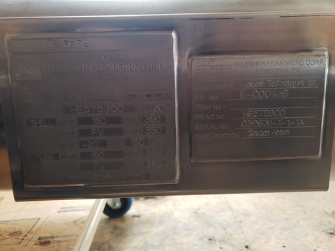 466.5 sq.ft., 150 psi shell, 150 psi tubes, Allegheny Bradford #HE575900, 2014 - Image 4