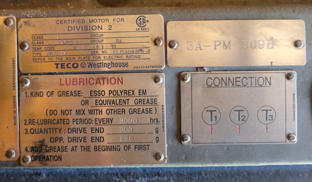 350 HP 900 RPM Teco Westinghuse, Frame 5810B, TEFC, 1.0 service factor, 4000 Volts, unused surplus - Image 2