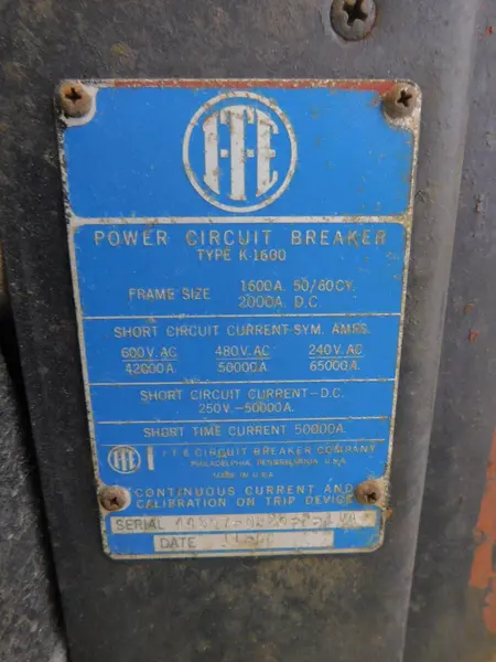 1600 Amps, ITE, K-1600, Power Circuit Breaker, 2000 Amps DC Used - Image 7