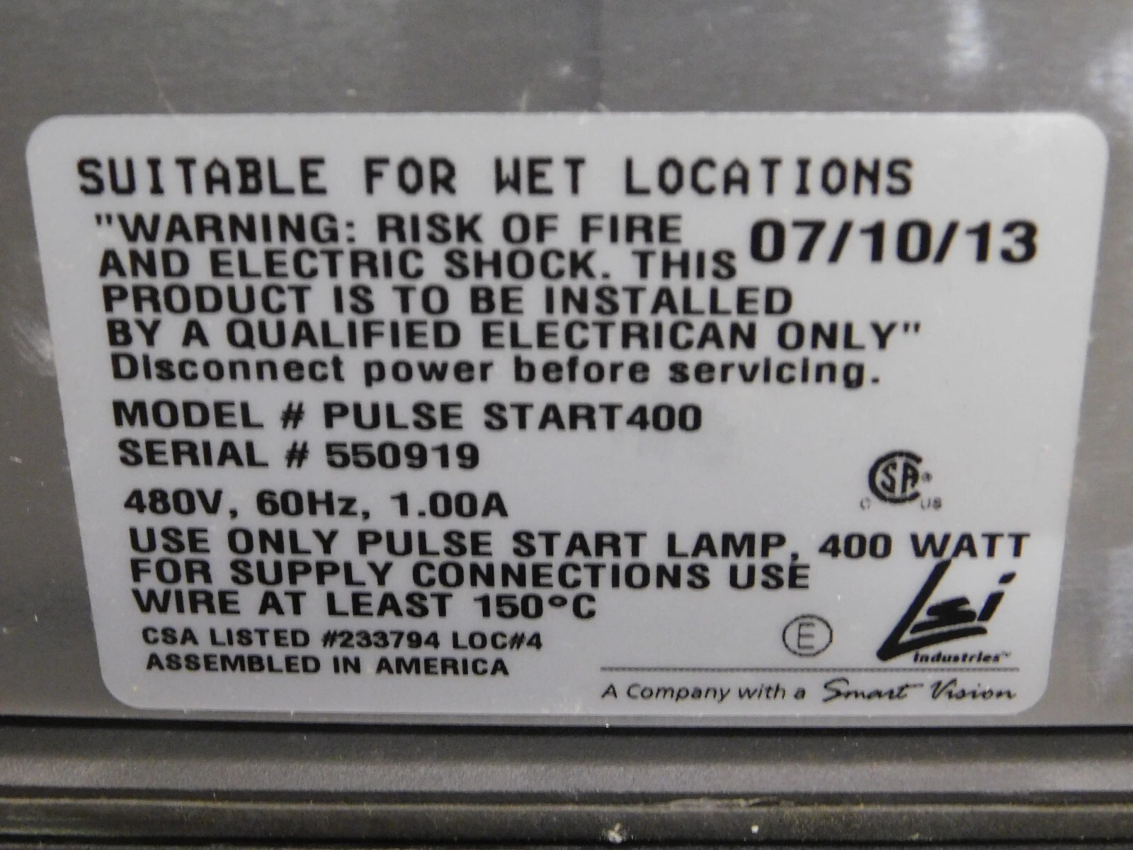Smart Machine Tool Vision #Pulse-Start-400, Floodlight, 1 Amps, 400 Watts, 480 V, New - Image 6